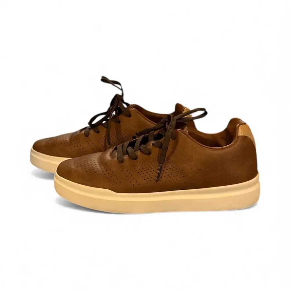 Perry Ellis Portfolio Brown Lace-Up Sneakers With Perforated Design Youth Size U